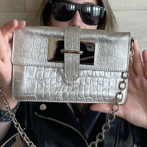 FURLA mini bag Authentic leather / shoulder bag gold Crocodile Pattern I…